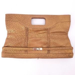 BCBGMAXAZRIA Bronze Copper metallic Convertible Clutch Handbag | Large